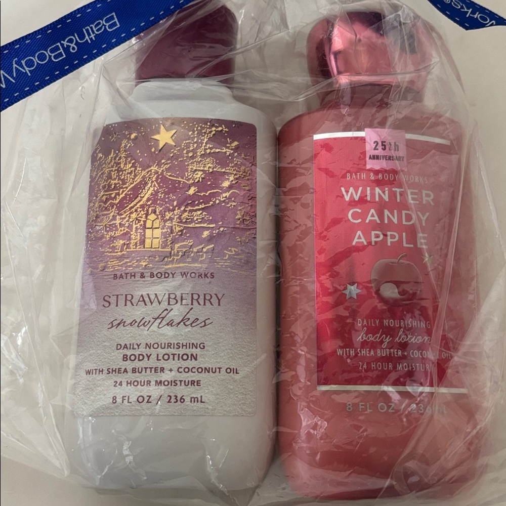 Bath & Body Works 8oz. Strawberry Snowflakes Daily Lotion‎ & Winter Candy Apple